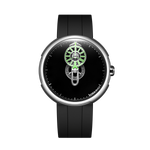 Relógio CIGA design Time Cipher Silver (T021-SISI-6B) — caixa de aço 316L polido, mostrador Super Black e hora vagante