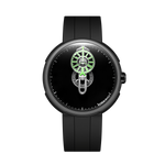 Relógio CIGA design Time Cipher Carbon (T021-SIGR-6B) — caixa de aço 316L na cor carbono fosca, mostrador Super Black e hora vagante