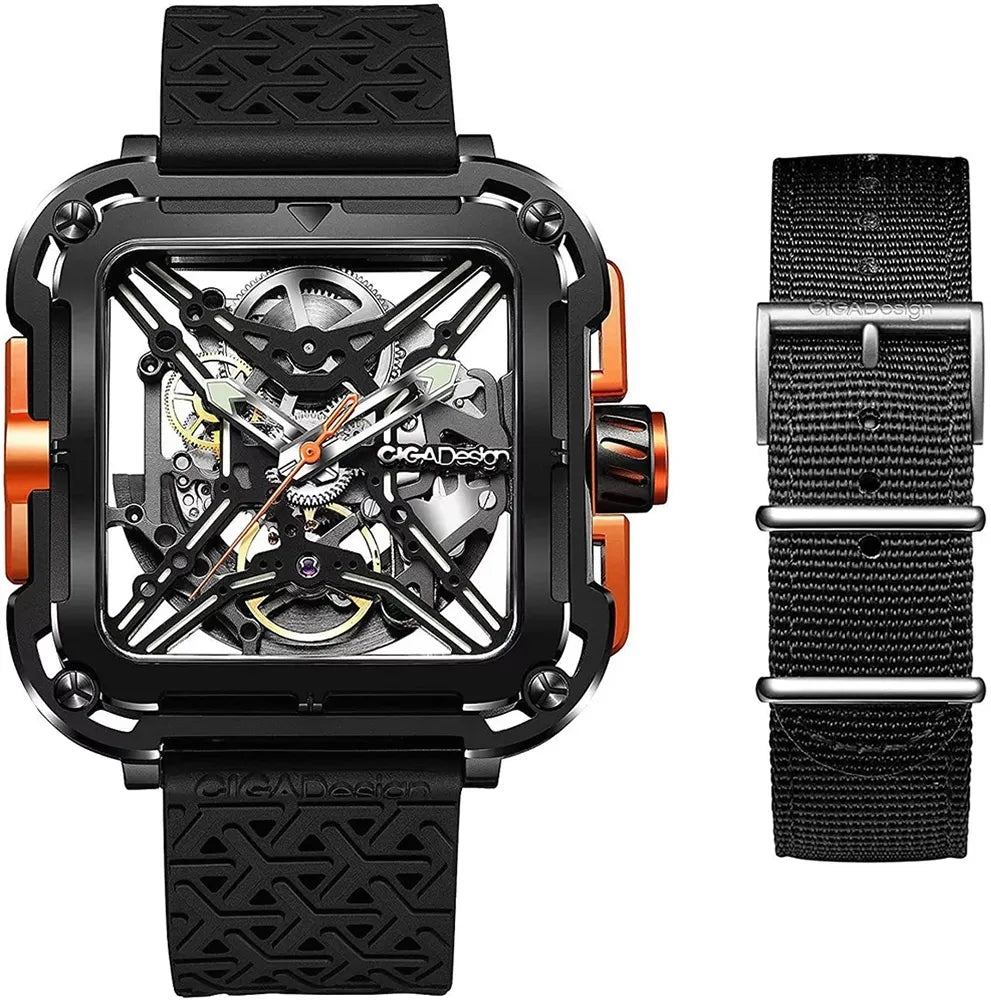 Relógio Masculino CIGA design X Series Gorilla Preto/Laranja (X011-BLOG-W25BK)