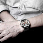 Relógio Masculino CIGA design Full Hollow Skeleton Prata (Z011-SISI-W3)