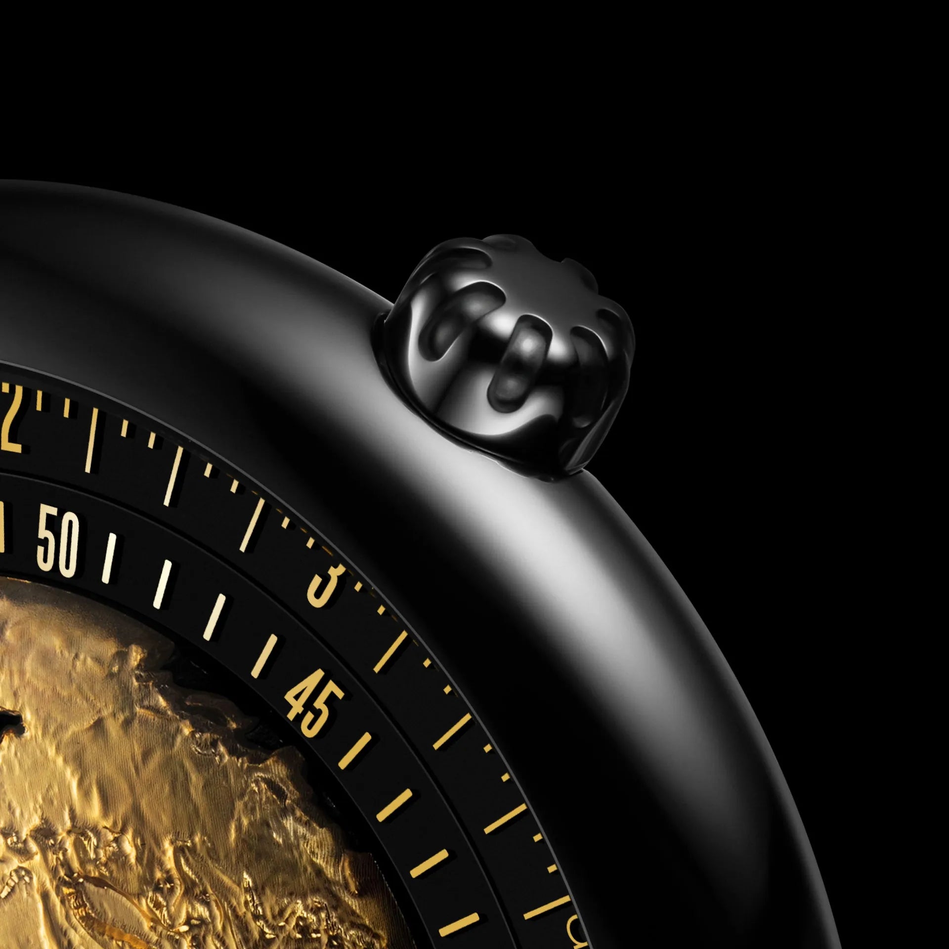 Coroa e anel de minutos em relevo dourado