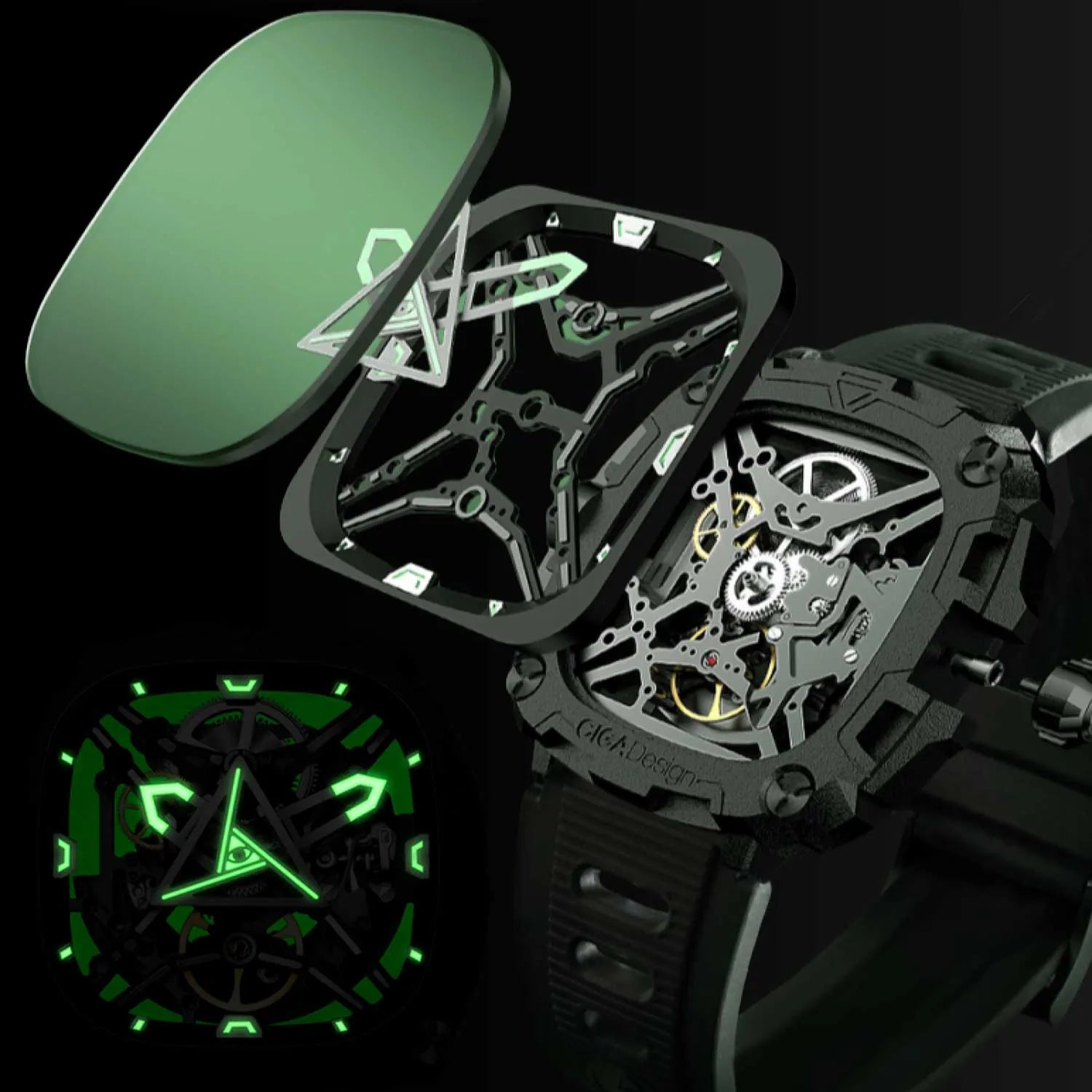 Mostrador skeleton com brilho verde no escuro