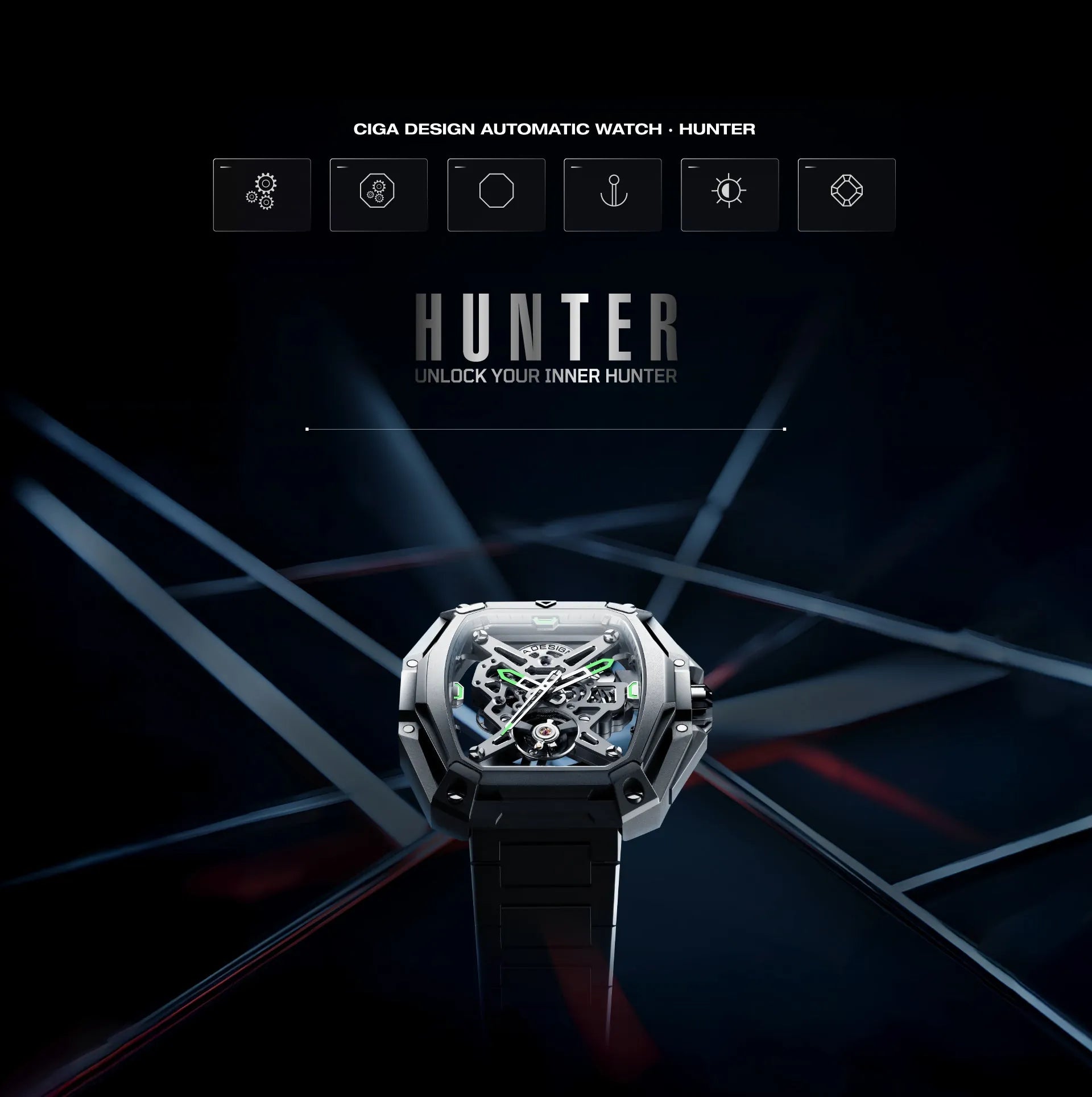 Relógio Masculino CIGA design Z Series Hunter Preto (Z035-BB01-W1B)