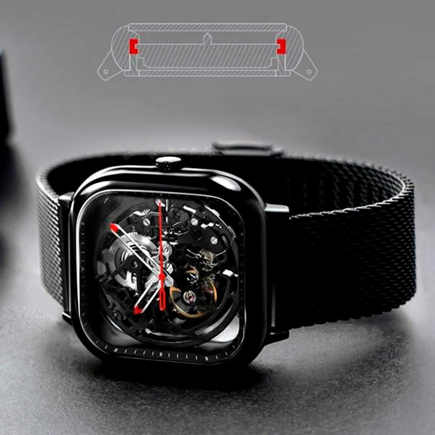 Suporte flexível entre o movimento e a caixa do CIGA design Skeleton