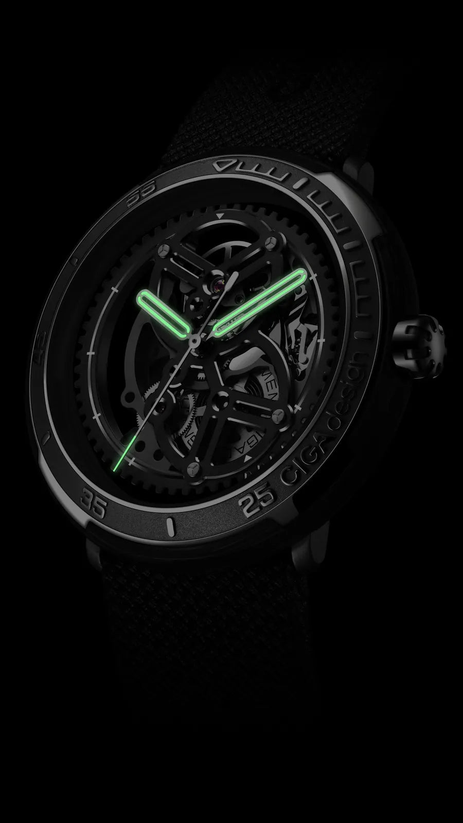 Vector à noite, com luminescência verde